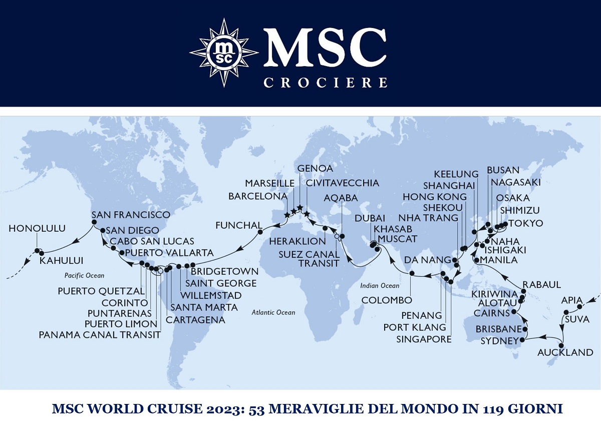 msc world cruise itinerary